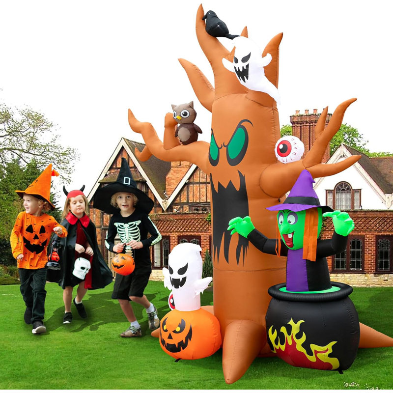 Halloween Outdoor LED Décor on sale of 8ft Tall Dead Tree with Ghost, Pumpkin and Owl